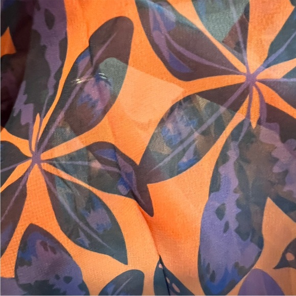 Floral Orange and Purple palazzo pants straight leg high waist wide leg  26 - Picture 5 of 7